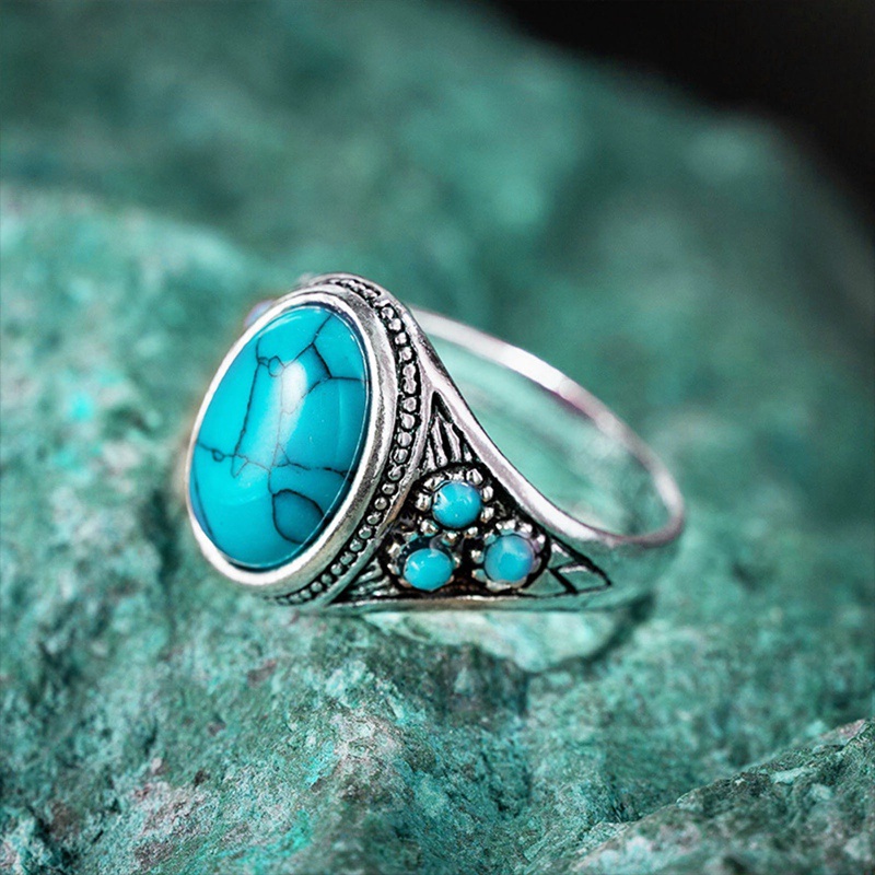 Fancyqube Cincin Pria / Wanita Bahan Sterling Silver 925 Hias Turquoise Gaya Vintage Untuk Pesta