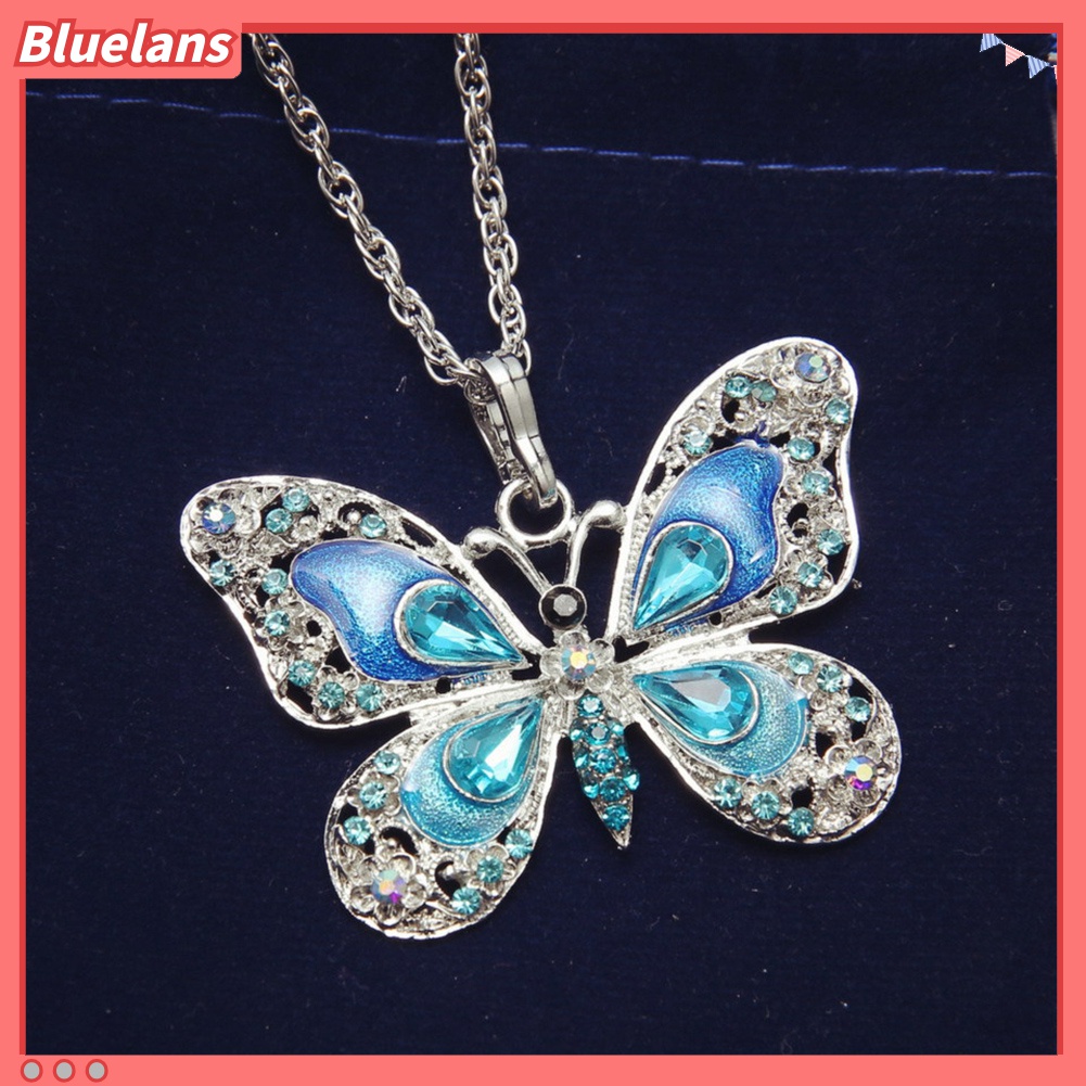 Kalung Bentuk Pita Bahan Alloy Aksen Berlian Imitasi Untuk Wanita