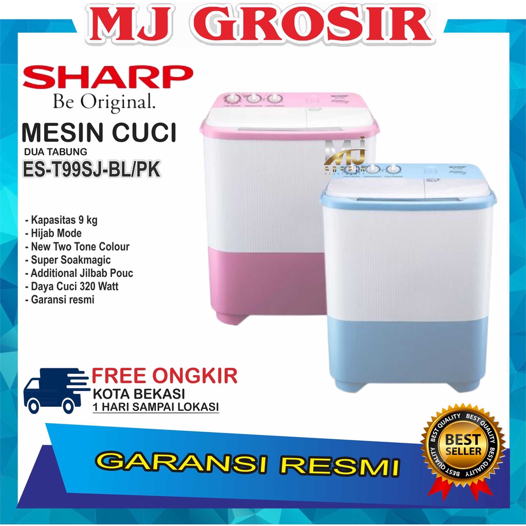MESIN CUCI SHARP EST 99 SJ 9KG 2 TABUNG 99SJ 9 KG HIJAB SERIES