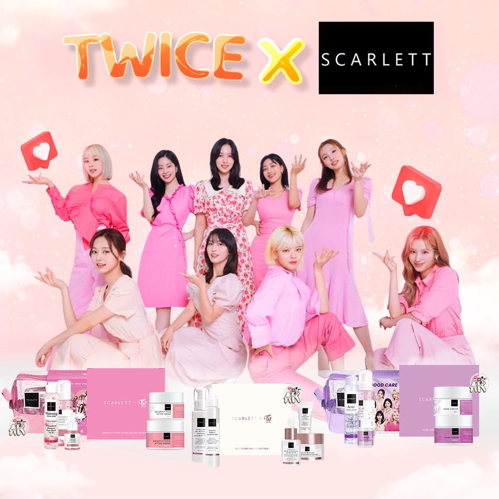 SCARLETT X TWICE PAKET SERIES ISI 5 ITEM ( AGE DELAY / BRIGHTLY / ACNE ) + FREE KOTAK / POUCH