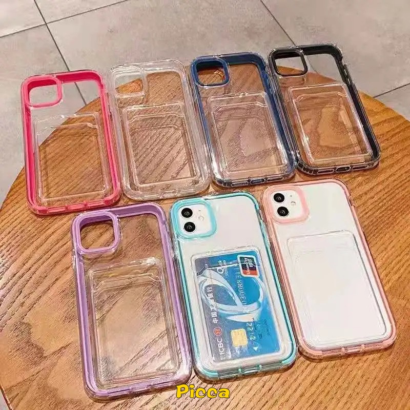 3in1 Soft Case Holder Kartu Kredit Warna Macaron Untuk iPhone 11 XR 7Plus 8Plus 14 13 12 11 Pro MAX X XS MAX 6 6S 7 8 Plus SE 2020