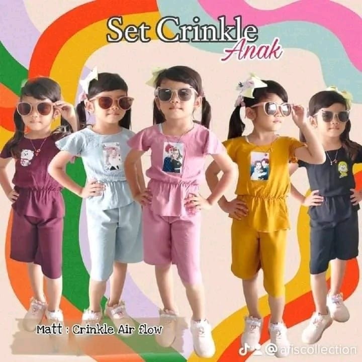 Setelan Crinkle Anak Perempuan size 3-7 Thn | setelan baju crinkle anak perempuan | setelan airflow