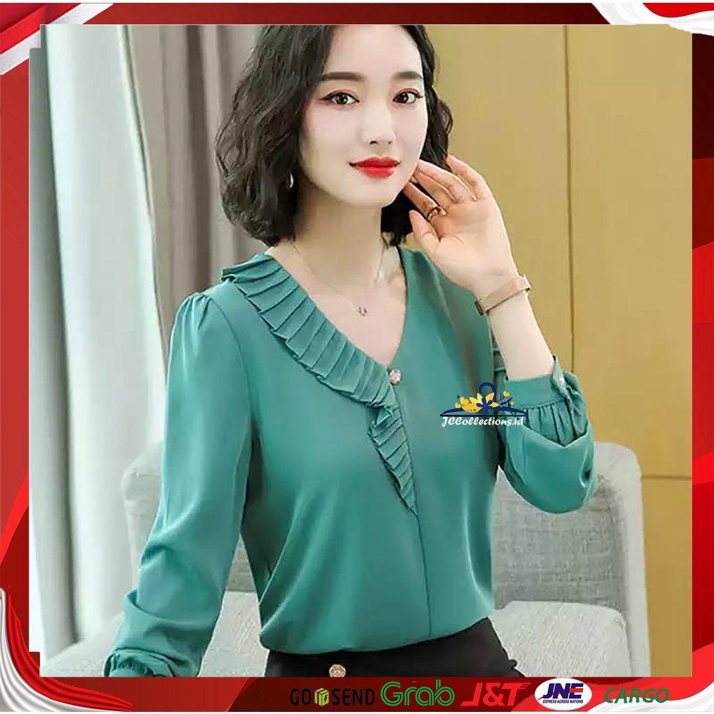 Blouse Lengan panjang Wanita Gaya Korea variasi leher Model Terbaru Ferlinn - JCCollections