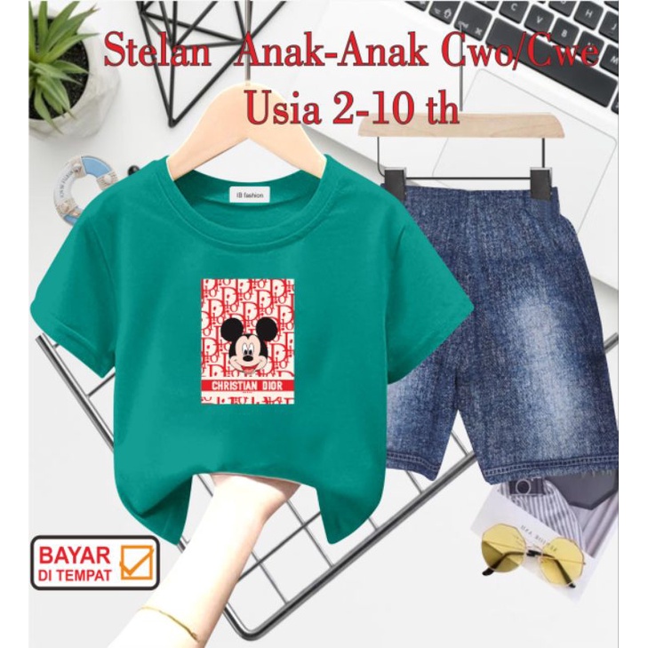 ((IB))SETELAN ANAK UNISEX SEMI JEANS/M1CK3Y DIGITAL SABLON