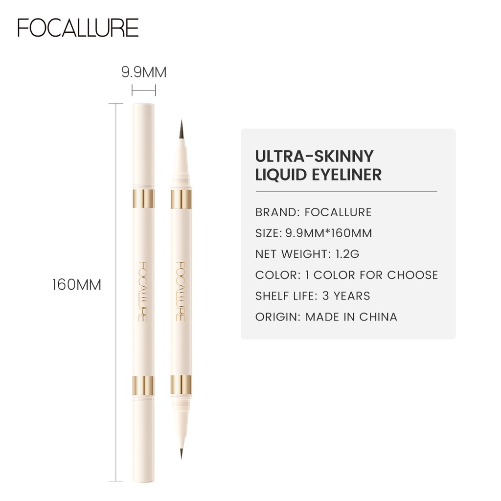 FOCALLURE AmberGold 2 IN 1 Eyeliner Anti Air Dan Tahan Lama Eyebrow Pencil Waterproof Liquid Eyeliner 2 Color Bla FA309