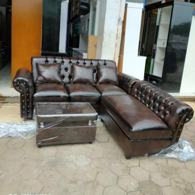 SOFA L MEJA STENLIS BAHAN WOSH, OSCAR, KAIN, EMPUK (GRATIS MASKER)