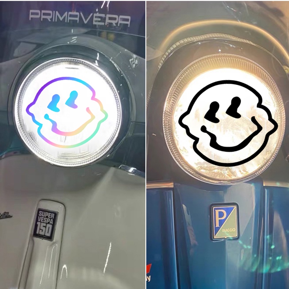 Wave Smiley Face Emoji Stiker Lampu Depan Sepeda Motor Non-reflektif/Laser Berubah Bentuk Smiley Face Motorbike Decorative Decal Untuk Vespa