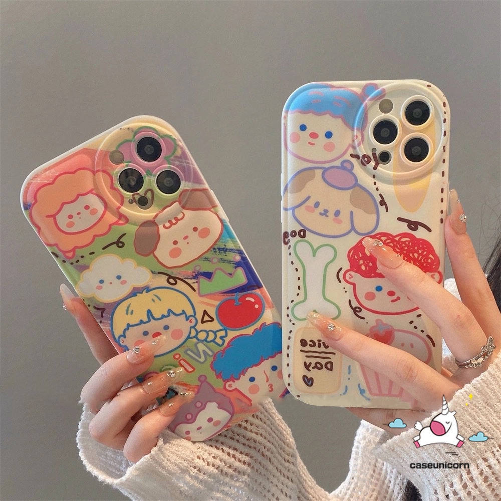 Soft Case TPU Motif Kartun Graffiti Untuk IPhone 11 7 8 Plus 14 Plus 13 12 Pro MAX XR X XS MAX 6 6s Plus SE 2020