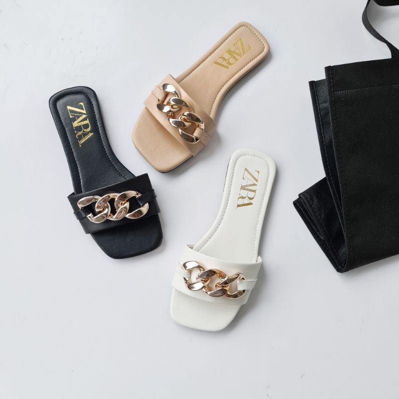 amiq -Sandal Flat Wanita Ring Rante Selop ZR Chain Strap Terbaru