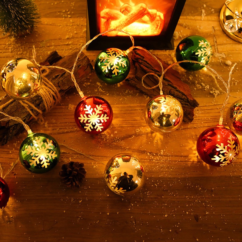 Lampu String LED Warna-Warni Bentuk Bola Motif Snowflake Untuk Dekorasi Natal