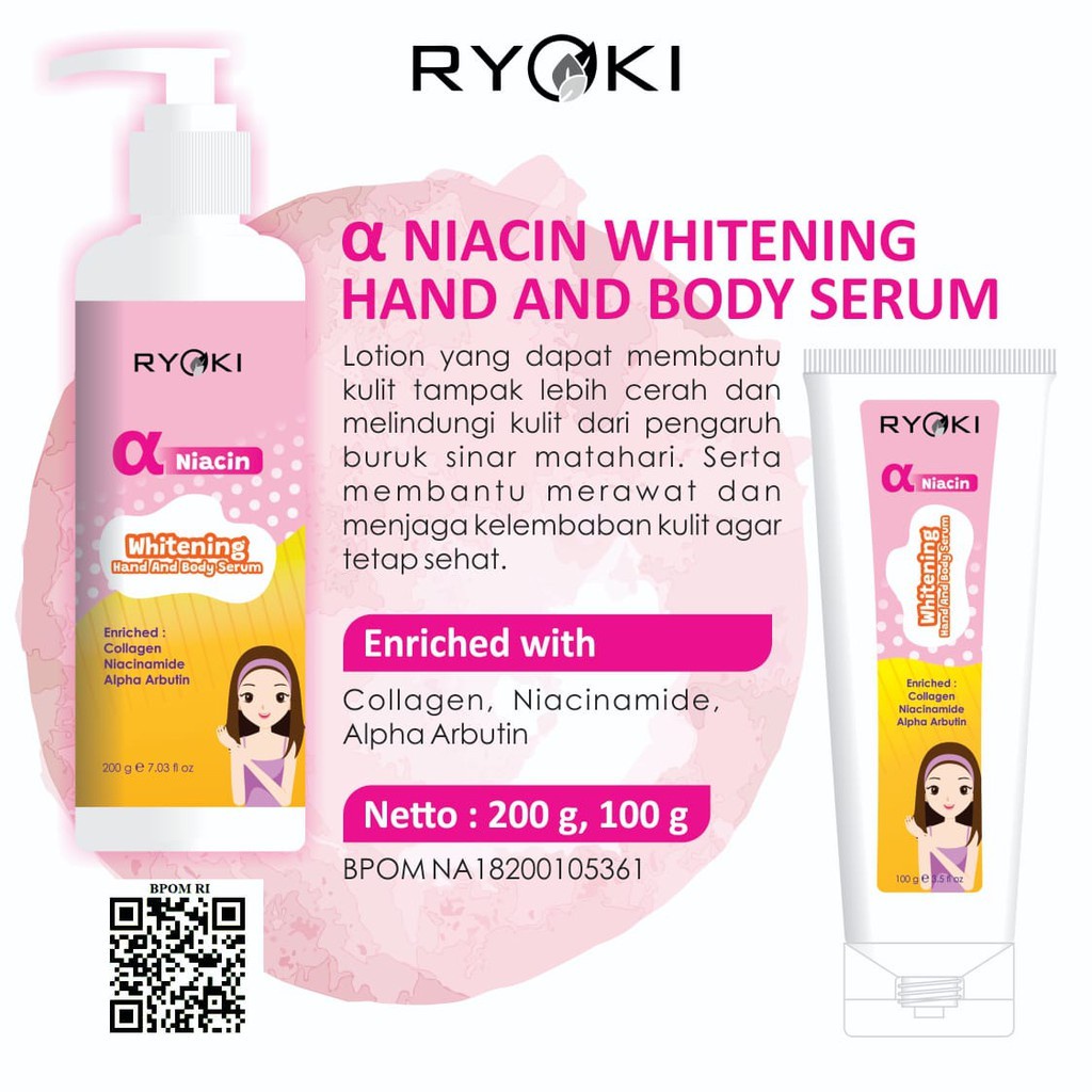 Ryoki Niacin Whitening Hand And Body Serum 100 gram Original BPOM Luxuria Kosmetik Arjuna