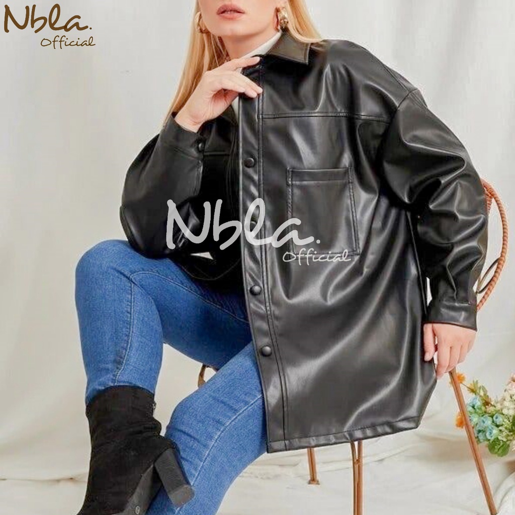 Jaket Semi Kulit Wanita Jaket Cewek Casual Jaket Kemeja Wanita Hitam Kemeja Kulit Wanita Jaket  Blaz