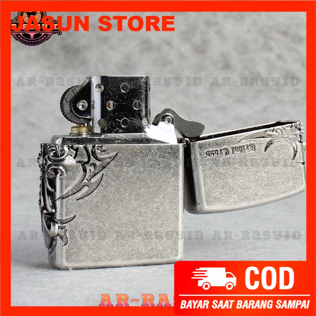 Bisa COD! Korek Api Minyak Zippo Silver Motif Ancient Cross ZBT-1-33B