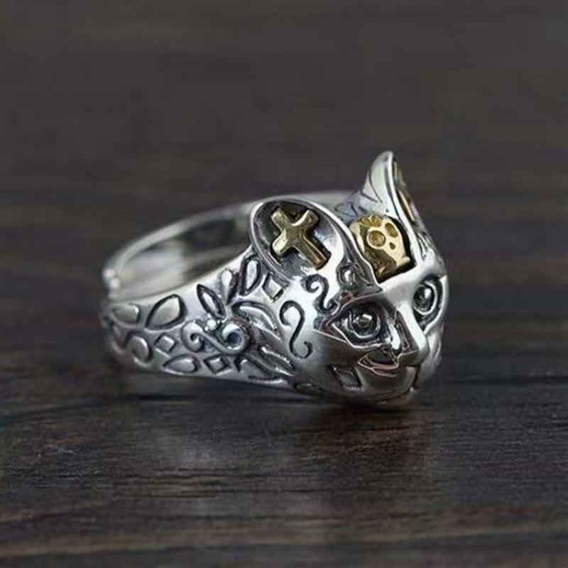 Cincin Lapis Emas Desain Hewan Kucing Untuk Pria Muslim