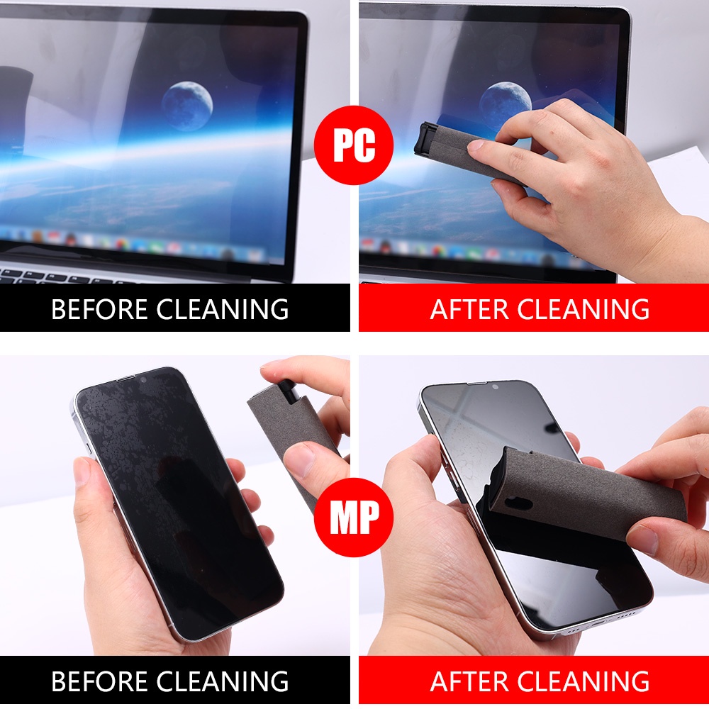 Alat Semprot Pembersih Debu Layar Ponsel Komputer Bahan Kain Microfiber Untuk iPhone iPad