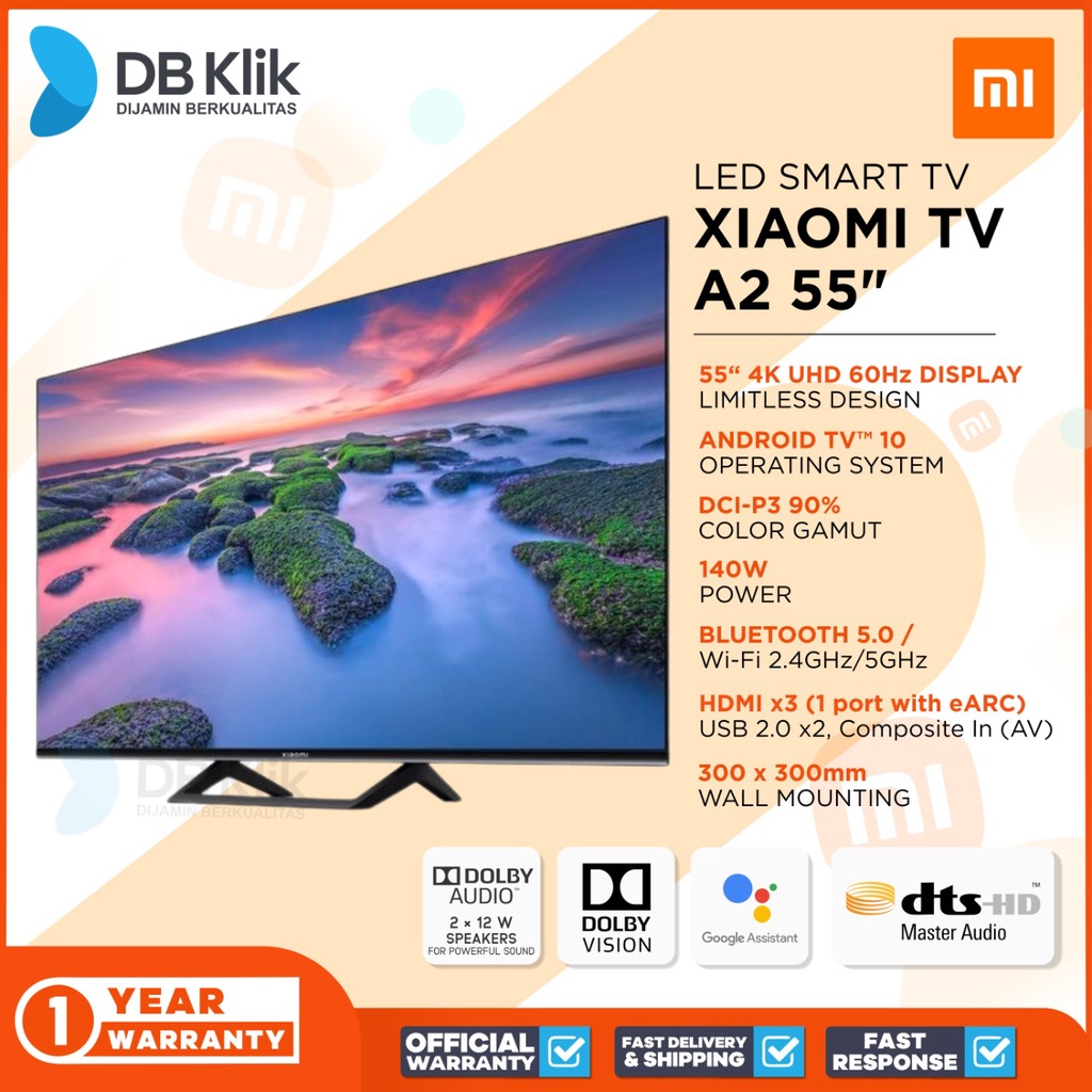 LED Smart TV XIAOMI A2 55Inch UHD 4K Dolby Audio- Android TV Xiaomi A2