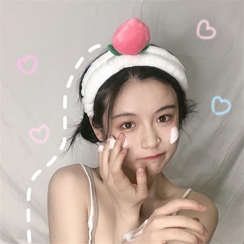 HHPE headband fluffy buah peach persik momotaro bando kain handuk cuci muka facial