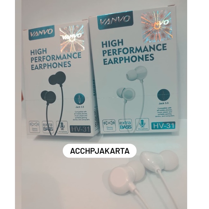 Hansfree Vanvo HV-31 HIGH PERFORMANCE EARPHONE EXTRA BASS JACK 3.5 HV 31 HANSFREE VANVO