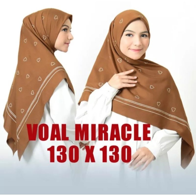 (Bisa COD) Hijab Segiempat Voal Miracel syar'i Motif Love / Jilbab Segiempat Syar'i / Ukuran 130x130cm