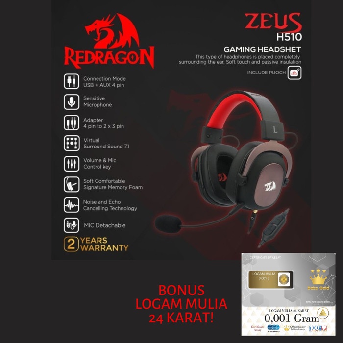 Headset Redragon Gaming 7.1 with Microphone USB AUX ZEUS 2 - H510