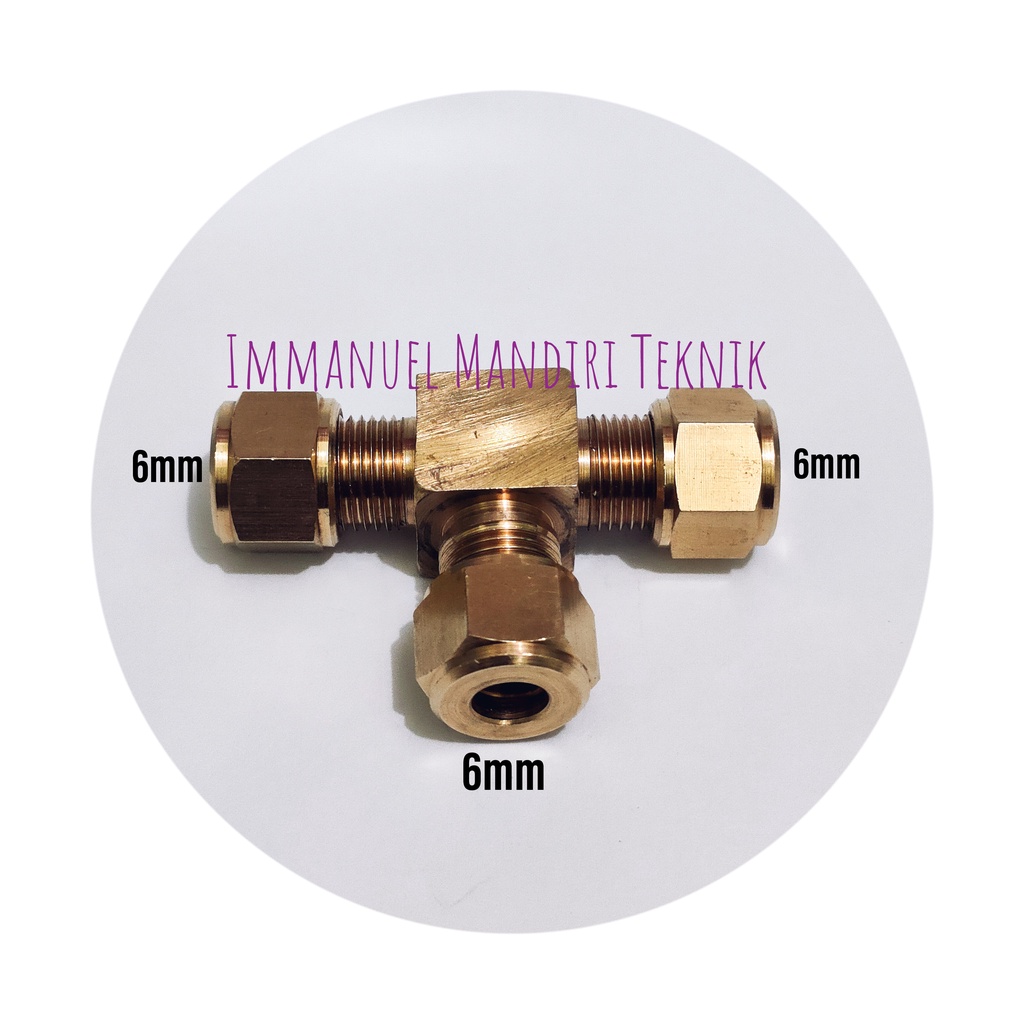 Tee connector 6mm / Tee Union 6mm / Tee Pipa Tembaga 6mm Kuningan