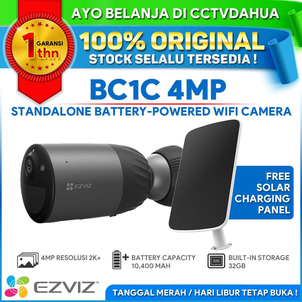 EZVIZ BC1C 4MP BATTERY CAMERA FREE SOLAR PANEL C GARANSI RESMI 1TH