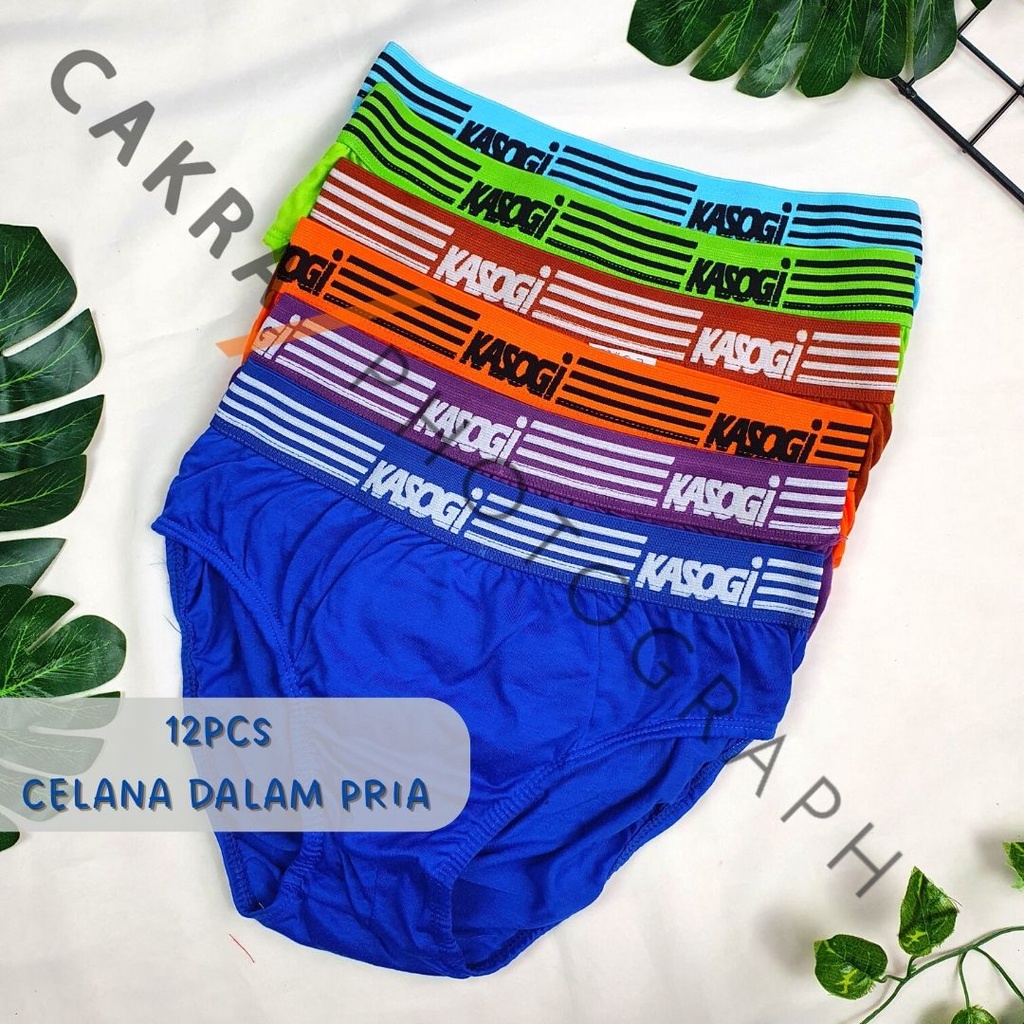 CG 12pcs Celana Dalam Cd Pria Boxer Lusinan Pinggang Karet Size M, L, XL Ksg - CG0414
