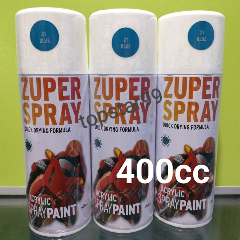 ZUPER Spray Paint Pilox Pilok Zuper Blue Biru Glossy 21 400cc Cat Semprot Zuper Acrylic Ukuran Besar 400 cc Quick Drying Formula /Cepat Kering