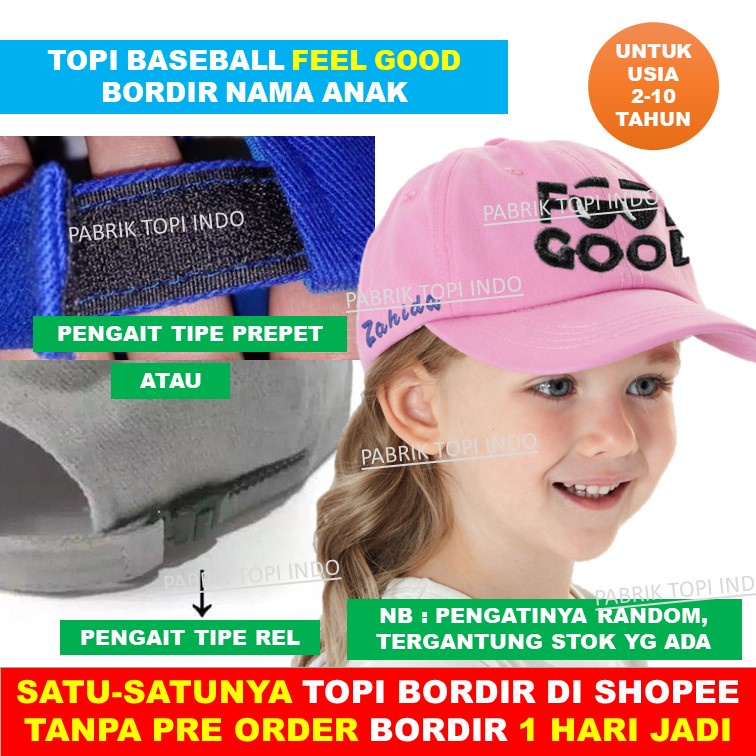 Topi Baseball Anak Bordir FEEL GOOD Laki Perempuan Imut Lucu Bordir Nama Anak Usia 2-10 Tahun