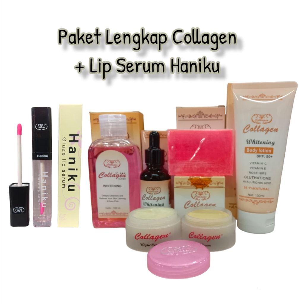 (promo) colagen / paket Cream Collagen komplit 6in1 / cream siang mlm,sabun colagen ,dan toner (free pa piva 1pc)