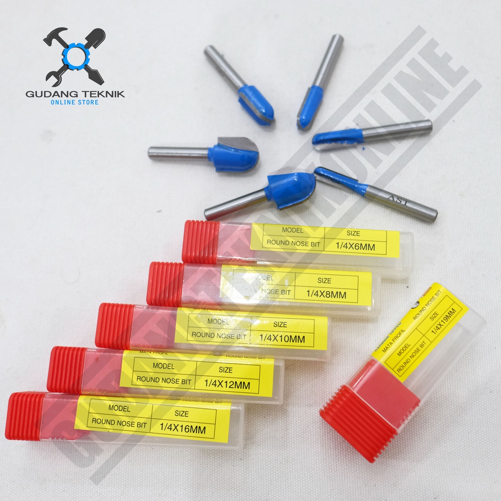 Mata Profil Kayu ROUND NOISE BIT 1/4&quot; x 6mm 8mm 10mm 12mm 16mm 19mm AST / Mata Trimmer Router 1/4 Inch x 6 8 10 12 16 19mm AST ROUND NOISE BIT AST