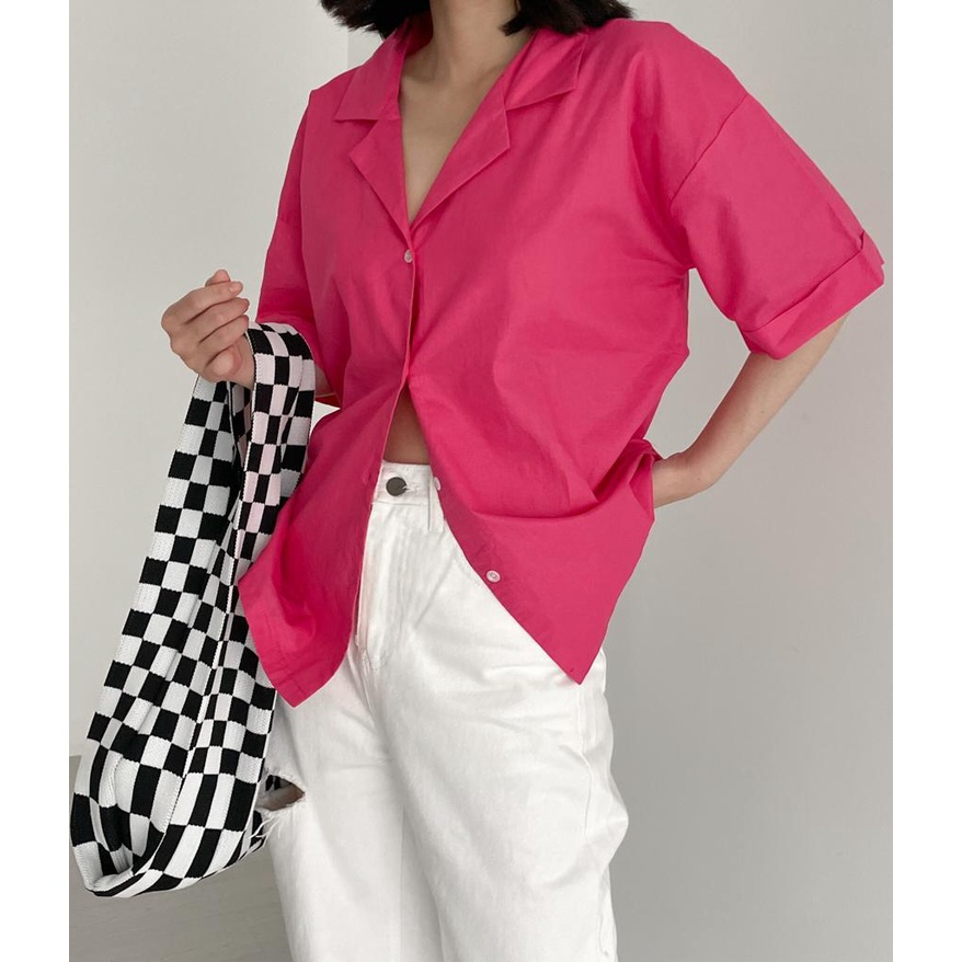 Kemeja V Neck Color Pop / Chic / Kemeja Piyama / Kemeja Oversize / Atasan Wanita / Korean Style