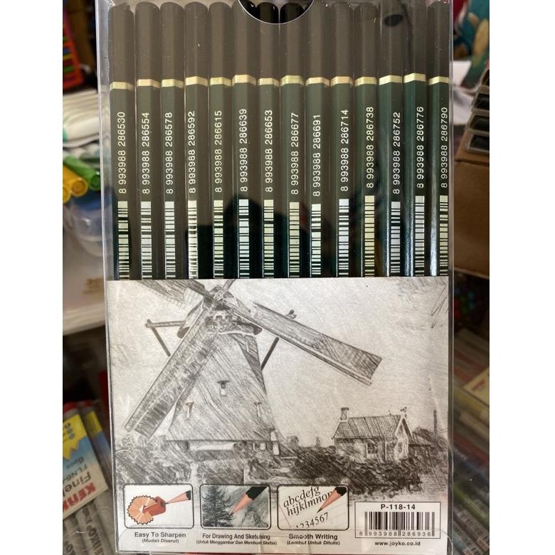 

➨9y Dijual ⁎ Joyko Drawing Sketch Pencil / Pensil gambar sketsa set ( ketebalan komplit ) P-118-14 P 118 isi 14 pcs 48 ✬