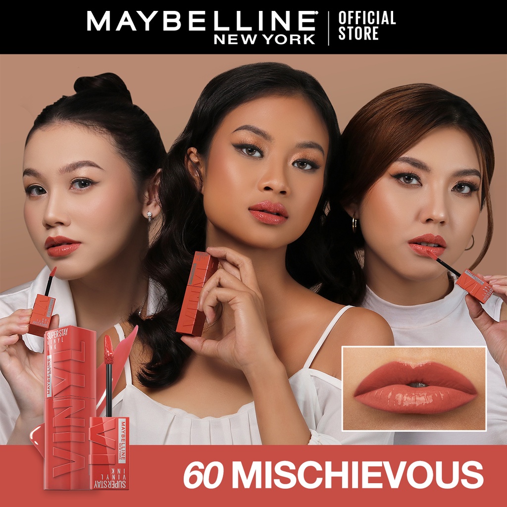 Maybelline Superstay Vinyl Ink 4.2ml - Liquid Lipstik Lipstick Make Up Lipcream Viral Ready Stock-60 Mischievous