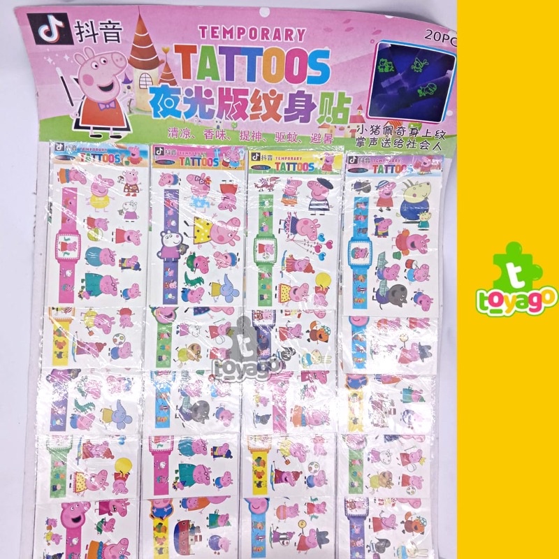 Stiker Tato Karakter Peppa Pig/Sticker Tatto Temporary Isi 20pcs Grosir Murah