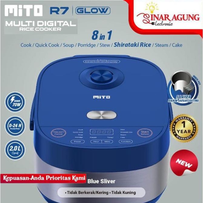 Jual MITO MULTI DIGITAL RICE COOKER R7 GLOW [2 LTR / 8IN1] BLACK GOLD