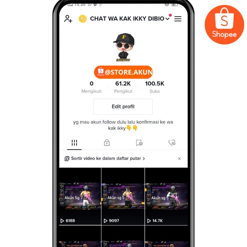 AKUN TIKTOK 61K FOLOWERS EX GAMING