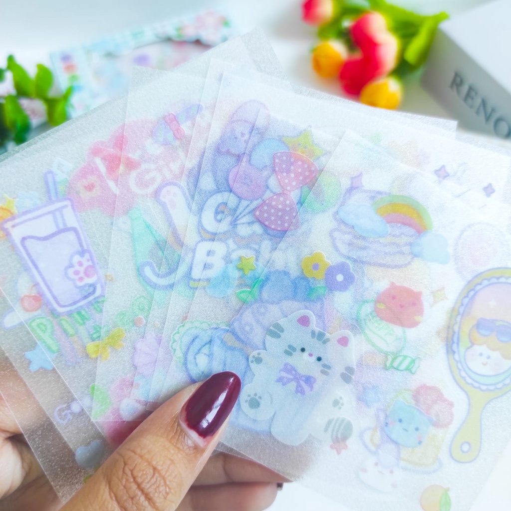 Sticker BOX SENMU Mini 1 Varian isi 8 Lembar Set Daily Manual Cute Pattern Decorative Tape Sticker Gift Box