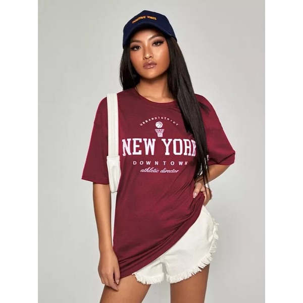 Kaos New York Downtown Wanita Import Atasan Dewasa New York City Oversize Jumbo T-shirt Oversize Wanita Lengan Panjang Kaos Wanita Lengan Pendek Kekinian 2022 Kaos Distro Wanita Oversize Tebal Kaos Cewek Distro Premium Termurah T shirt Wanita Murah Ori