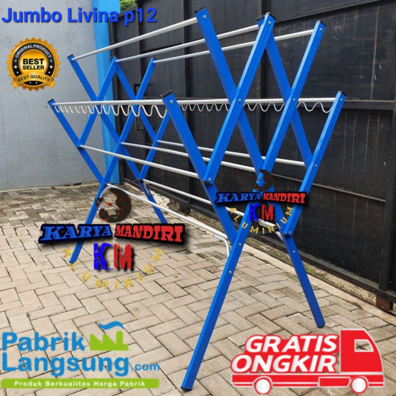 Jemuran Baju Livina Jumbo p12 / Pakaian / Lipat / Aluminium Warna /180 CM / 1,8 Meter / biru