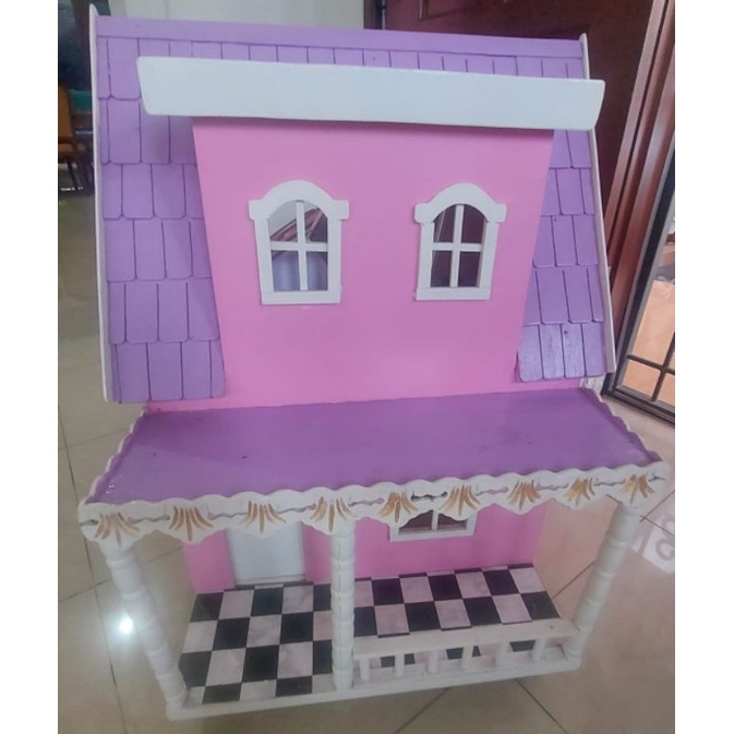 Rumah kayu boneka jumbo barbie house pink ungu besar