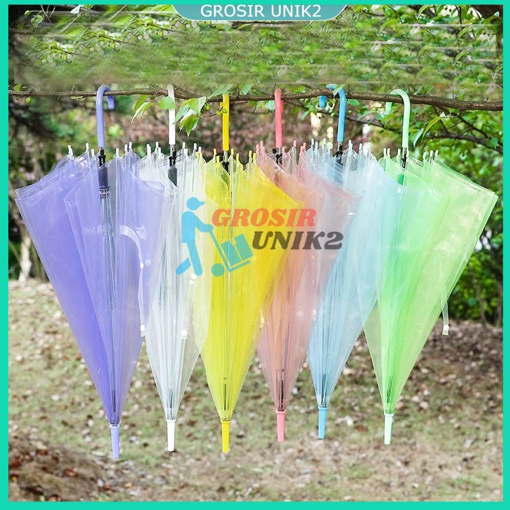 PAYUNG KOREA WJ1465 Payung Transparan Polos Warna Warni Rainbow Payung Lipat Bening GROSIR UNIK