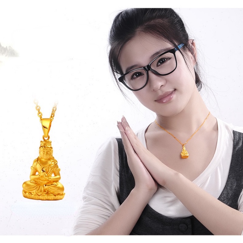 Goldkingdom Fashion Perhiasan 24K Bangkok Aksesoris Ready Stock Berlapis Emas Asli Kadar 375 Buddha Liontin 3D Emas Asli Kadar 375 Guanyin Bodhisattva Kalung Pria Dan Wanita Zodiak