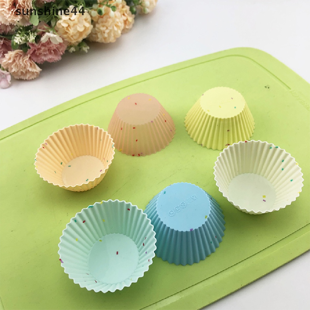 Sunshine 7Pcs Cetakan Kue Muffin Bentuk Bulat Bahan Silikon Warna Campur