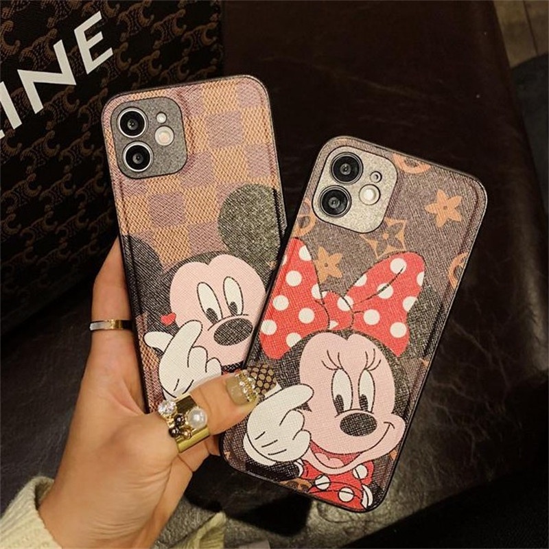 Disney Case Motif Mickey Minnie Mouse Bahan Kulit Untuk iPhone 14 13 12 11 Pro X XS Max XR 7 8 Plus