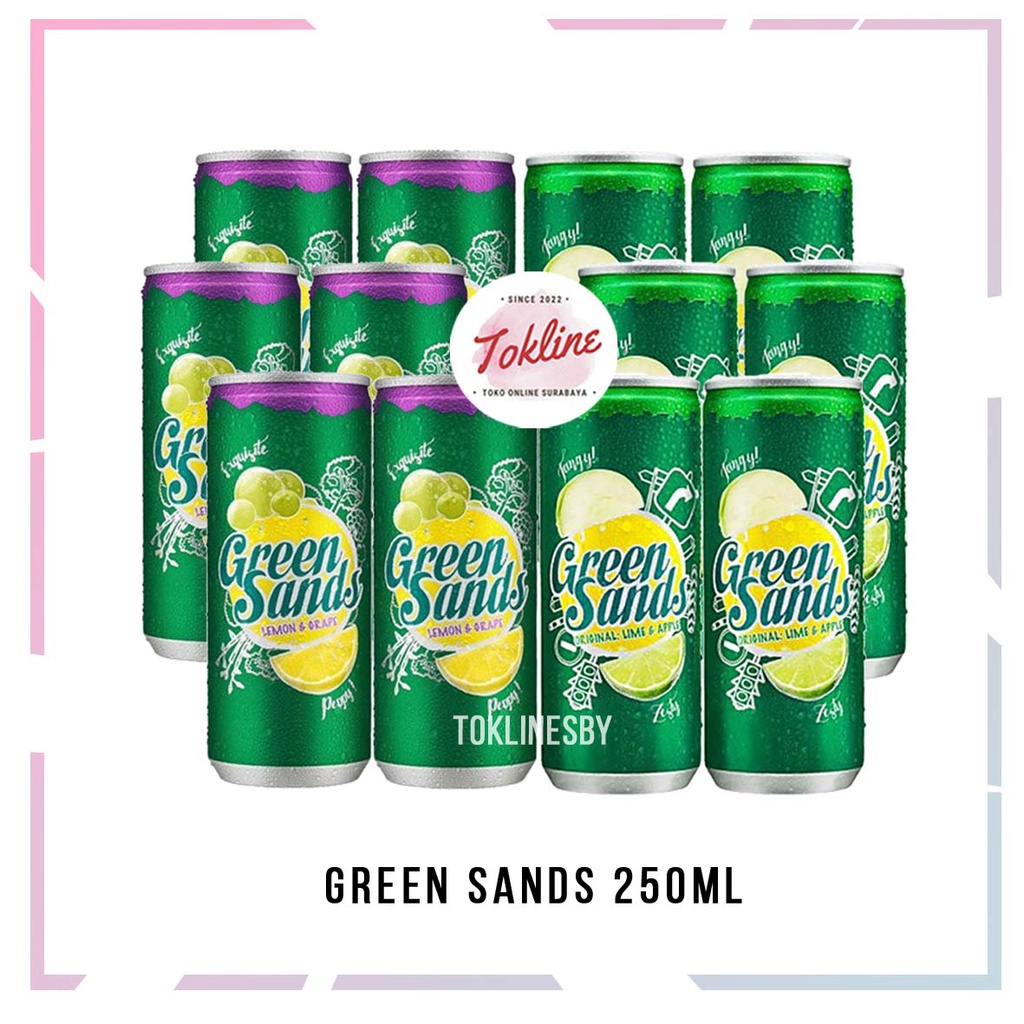 

[ 1 PAKET ISI 6 KALENG ] GREEN SANDS GREENSANDS 250ML LIME APPLE LEMON GRAPE MINUMAN SODA