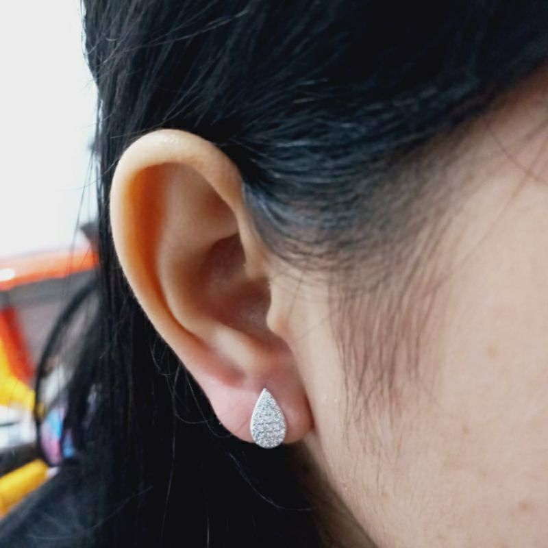 anting jepit tears cor mata putih S925 / anting perak asli lapis mas/ anting perak model baru