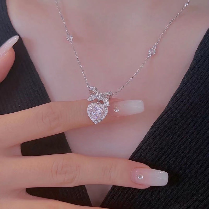 Pandora Kalung 925 Silver Cubic Zirconia Berlian Model Ikatan Simpul Hati Untuk Wanita