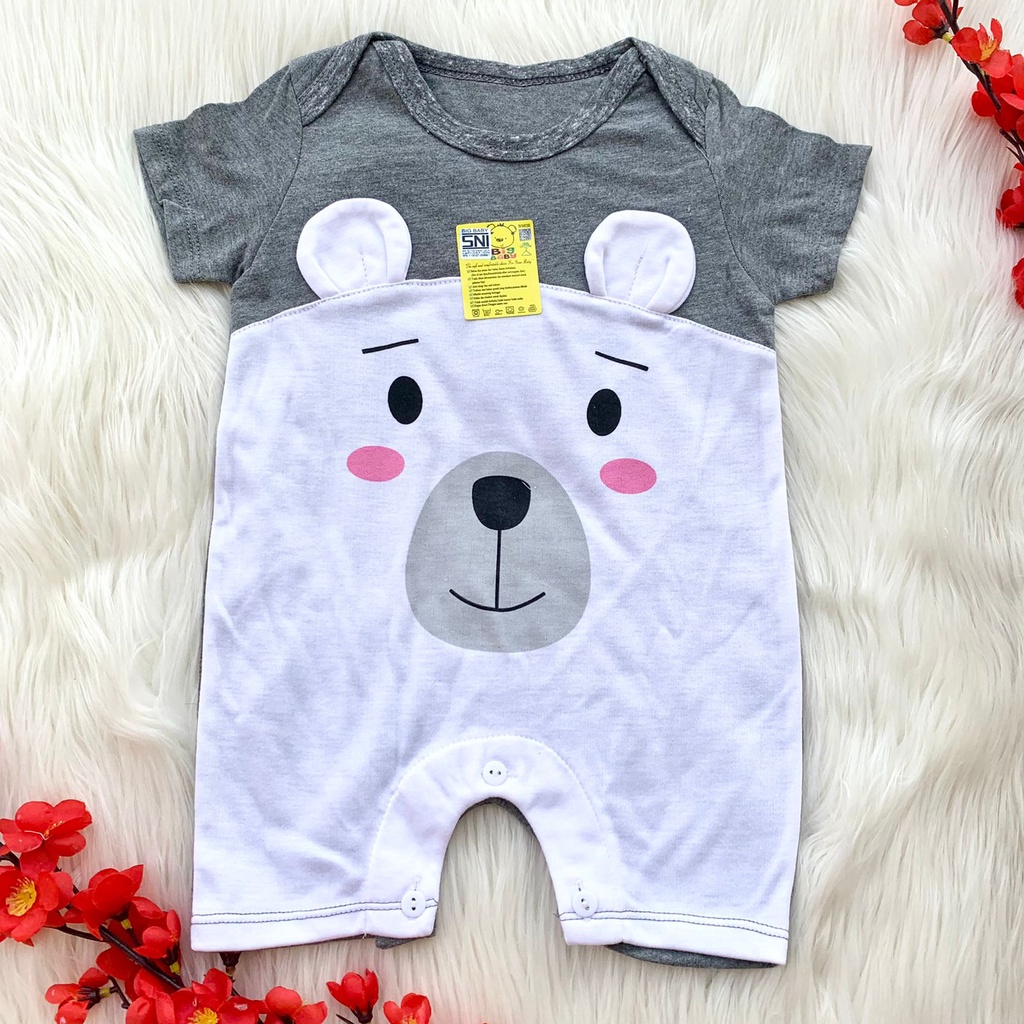 Baju romper segiempat motif hewan lucu bestseller fashion anak bayi cowok laki baby boy murah -pol