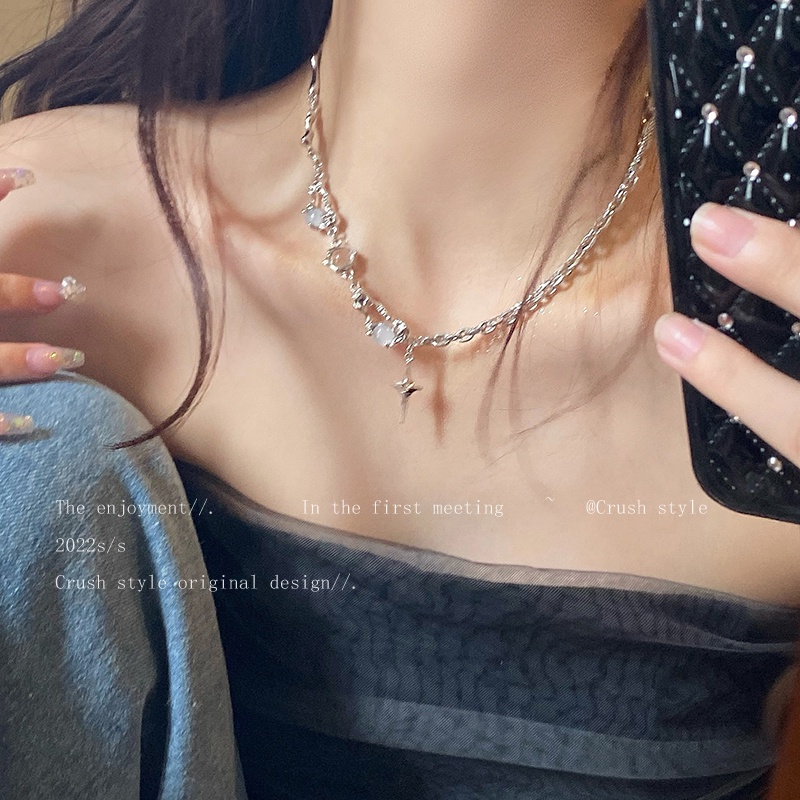 IFYOU Kalung Rantai Liontin Salib Bahan Zircon Warna Silver Gaya Retro Vintage Untuk Wanita